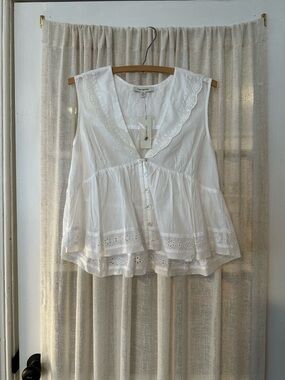 Francesca's White Cotton Eyelet Sleeveless Top